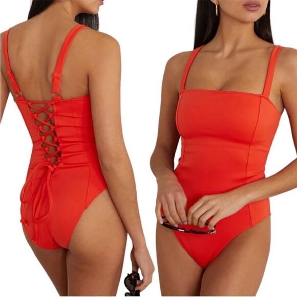 NWT Good American Sculpt Corset One piece Swimsuit Bright Poppy various sizes - Picture 1 of 8